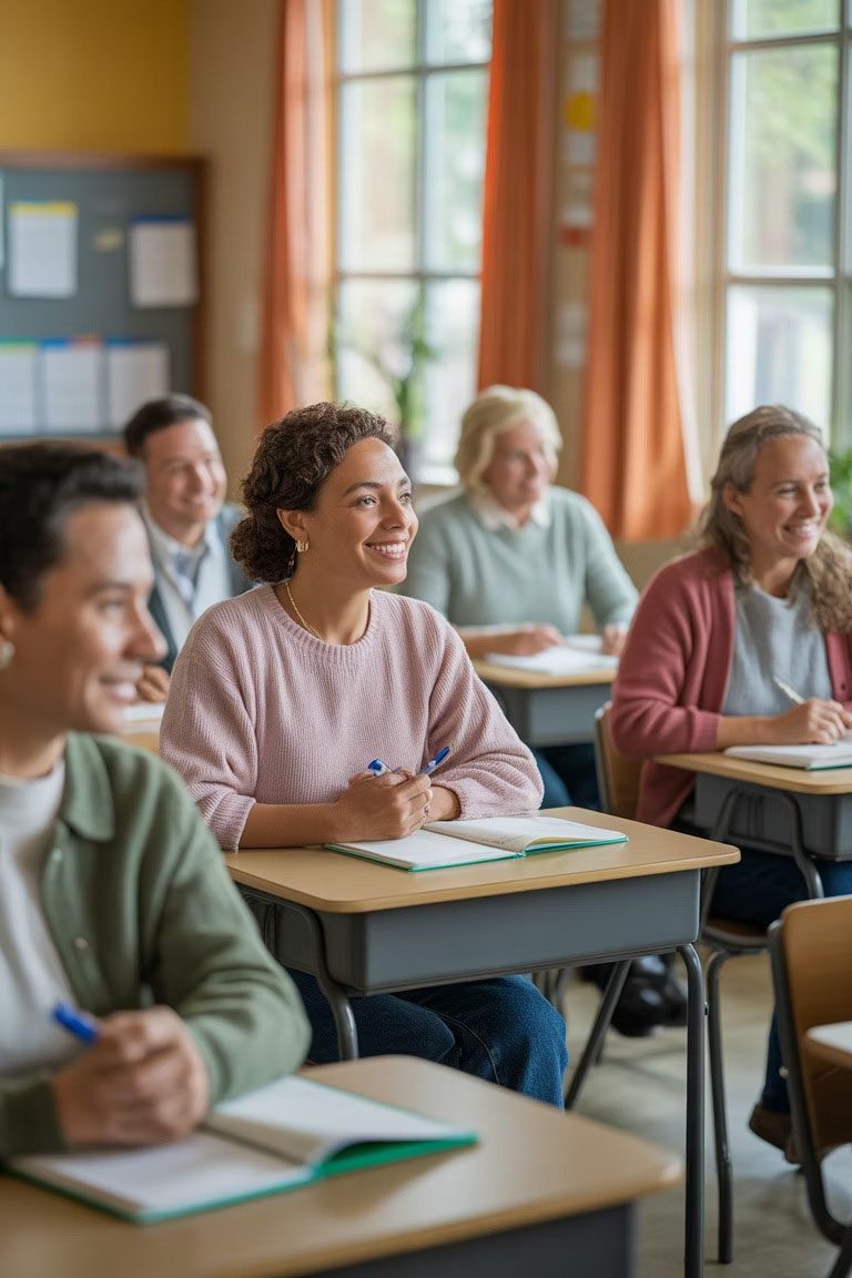 Adult students at desks